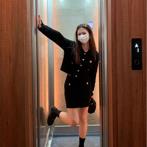 Fashion Lady Anzug Kragen Langarm Kurz Cardigan und Minirock Twin Set - Product Image 4