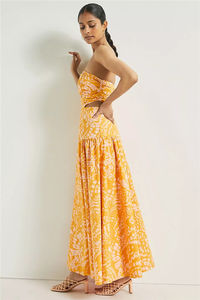 2022 Summer Casual Elegant Custom Sexy Women Hollow Out Backless <strong>Yellow</strong> Printed <strong>Maxi</strong> <strong>Dress</strong> - Product Image 5