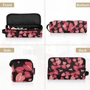 Hawaiian Red Anthurium Flower Print Curling Iron <b>Case</b> Nylon Fabric Custom Logo Hair Tools Storage Bag with Heat Resistant Mat - Product Image 4