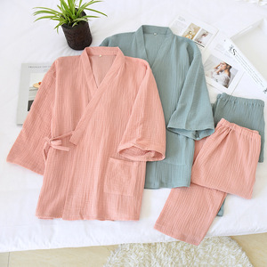 2023 japonais <span class=keywords><strong>Kimono</strong></span> ensemble 100% coton pyjamas deux pièces Couple <span class=keywords><strong>Yukata</strong></span> lâche femmes sueur vapeur costume service à domicile ensemble - Product Image 1