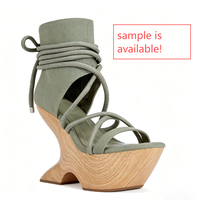 Sandales compensées sculpturales pour femme, style bois unique, à lacets, avec lanières cheville, talons gladiateur, bout ouvert, pour soirée et club