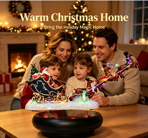 Traîneau du Père Noël 3D lévitant avec haut-parleur Bluetooth, base LED à dégradé à commande tactile, rennes volants, décoration de Noël pour la maison - Product Image 4