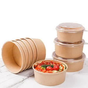 Biodegradable 500ml Kraft Hot Soup Paper Serving Bowls With Lid