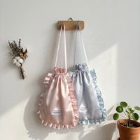 Tas Serut Satin Logo Kustom OEM Kantong Berumbai Pink Tas Hadiah Kemasan Pribadi untuk Produsen Perhiasan Kosmetik