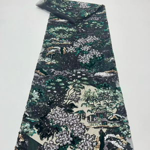 Nuovo tessuto ricamato con paillettes di alta qualità e lussuoso, con motivi di paillettes <span class=keywords><strong>a</strong></span> tema paesaggistico, in stile tradizionale cinese. - Product Image 1