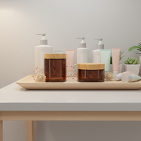 Pot en plastique 120 ml 250 ml, pot cosmétique transparent givré avec couvercle en bois clair