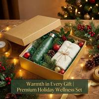 Coffret Cadeau de Noël Festif 2-en-1 : Thermos en Acier Inoxydable et Serviette de Bain, Personnalisable avec Logo, Multifonctionnel pour Entreprises