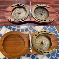 Plateau en bois en forme de fer à cheval pour verres à whisky avec coupe-glace, joint anti-brûlure, cendrier à whisky et cigares pour la maison, le bureau, le bar et l'extérieur