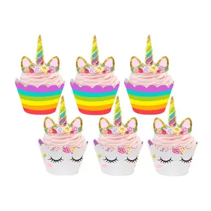 24 шт. Высококачественная Красочная обертка для торта на день рождения с единорогом и открыткой детское украшение для торта на день рождения