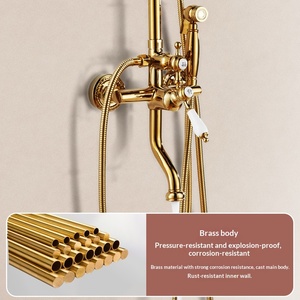 Ensemble <span class=keywords><strong>de</strong></span> <span class=keywords><strong>douche</strong></span> mural réglable en laiton doré, style français, luxe léger, mitigeur chaud/froid, effet pluie rétro, avec <span class=keywords><strong>barre</strong></span> coulissante, garantie 3 ans - Product Image 5