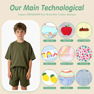 Ensemble d'été décontracté et sportif pour garçons et filles : Haut ample à manches courtes et short uni corail - Product Image 2