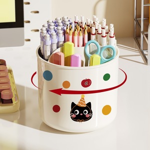Cute Cartoon <b>Makeup</b> Organizer With Compartments For Desk Storage Cosmetic And Stationery Holder Rotating Storage Bucket - Product Image 4