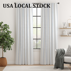 JINCHAN Sustainable Blue Striped <strong>Curtains</strong> Faux Linen Look <strong>Ticking</strong> <strong>Stripe</strong> Light Filtering Window Drapes - Product Image 1