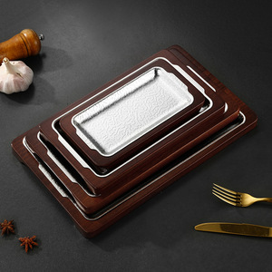 Stainless Steel Serving Tray Rectangular Food Grade Hammered Pattern Dish For Hotel Restaurant Barbecue Snack Plating - Product Image 4