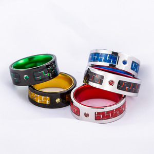 Men's <b>Titanium</b> Steel <b>Rings</b> Geometric Carbon Fiber Inlay Colorful Fashion Jewelry Gift - Product Image 1