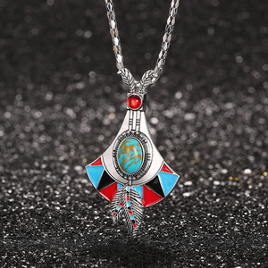 Collana con Ciondolo a Piuma in Stile Boho Vintage per Donne, Collana con Charm in Pietra Blu Verde, Gioielli alla Moda per Uso Quotidiano, Regalo - Product Image 2