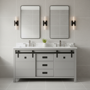Modern Durable Free Standing Solid Wood <b>Bathroom</b> Vanity Easy-Clean Surface Soft-Closing Hinges Mirror Workshop Apartment - Product Image 1