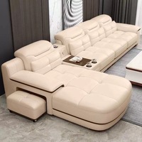 Sofá de cuero moderno y sencillo, conjunto de sofás para sala de estar, pequeño, multifuncional, combinación de microfibra y cuero, sofá en forma de L