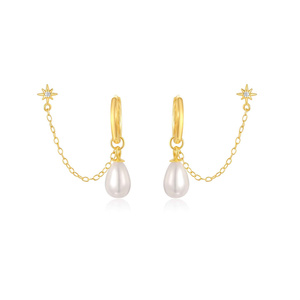 CANNER Boucles d'oreilles créoles classiques en argent 925 avec perles, manchette d'oreille, chaîne à pampilles et clous d'oreilles étoile - Product Image 1