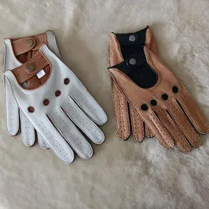 Manufacturer Custom Logo White Color Men Retro Vintage Car Drive Motorcycle Women Fashion Deerskin Car Driving Leather Gloves