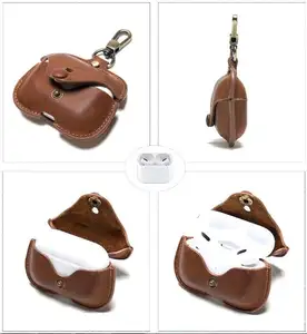 high quality leather tailored small protective case with buckle fittings genuine leather case for earphone