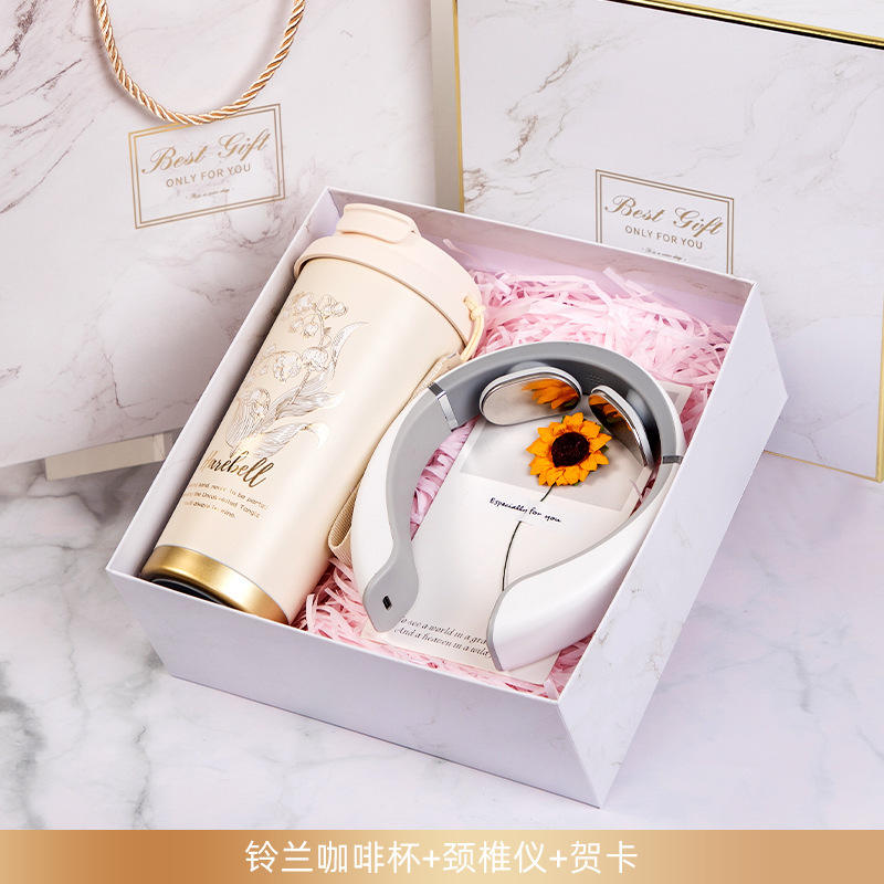 【เครื่องนวดคอ การ์ดอวยพรถ้วยกาแฟ Lily of the Valley】ชุดสามชิ้นสีขาว