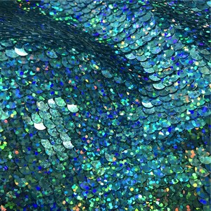 Sang trọng màu xanh sequin vải hai màu long lanh giai đoạn quần áo 5mm laser ba chiều hai mặt lật đảo ngược in đám cưới - Product Image 5