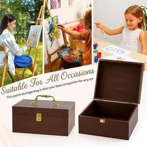 CNGLEE Elegant Rectangle Wood Paint <strong>Storage</strong> Box Locking Clasps Removable Tray Painted Design-Multi-Function Artist Tool - Product Image 4