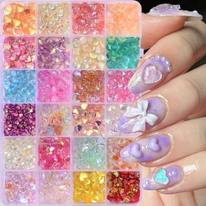 24 Rejillas de Adornos de Uñas con Forma de Corazón Brillante en Colores Rosa/Naranja/Morado/Aurora Camaleón, Decoraciones de Pedrería para Uñas - Product Image 2