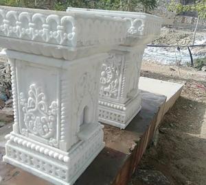 Premium Hand Carved Ornate White Marble Tulsi Kyari for Indoor Outdoor Tulsi Plant Stand <b>Mandir</b> Courtyard Home Decoration - Product Image 2