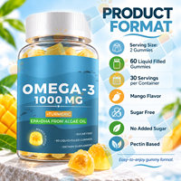 Gummies d'oméga-3 aux algues OEM ODM 1000mg EPA DHA saveur curcuma mangue sans sucre, remplis de liquide, marque privée, fabricant en gros