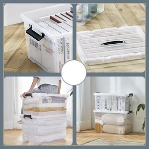 Grandes recipientes de armazenamento plásticos transparentes da caixa 55L <span class=keywords><strong>80L</strong></span> 105L do armazenamento para a roupa livros caixas de armazenamento home - Product Image 3
