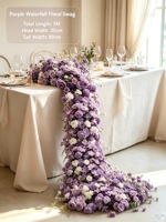 Fleurs artificielles en soie faites à la main, cascade de fleurs modernes pour arche de mariage, allée de guidage, décoration de roses violettes, vente en gros