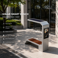 Banc solaire intelligent publicitaire avec chargeur USB/WiFi, design moderne en acier inoxydable pour usage extérieur dans les parcs et les gymnases