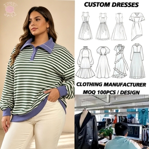 Sudadera de moda de talla grande con cuello polo a rayas, hombros caídos, manga larga, estilo casual y bloques de color - Product Image 1