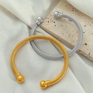 European American Design Steel <b>Wire</b> Open Bangle <b>Titanium</b> Steel Plated 18K Colorfast High End Jewelry Unisex Gift - Product Image 2