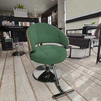 Fauteuils de barbier Sulin modernes, robustes, ergonomiques et élégants, revêtement en cuir PU vert, dossier en bois, hydraulique