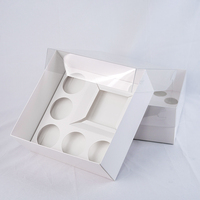 Boîte à Cupcakes Portable en Papier Blanc avec Couvercle Transparent Imperméable de Forme Carrée pour Usage Alimentaire