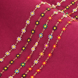 ขายเป็นเมตร โซ่สแตนเลสเคลือบทอง 18K ลายดอกเดซี่เคลือบสีสันสดใส ทำมือ พร้อมจี้รูปดอกทานตะวัน ขายส่งแบบม้วน - Product Image 4