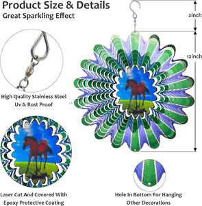 Molino de Viento Animado con Forma de Caballo, Esculturas de Viento Colgantes, Molinos de Viento 3D de Acero Inoxidable para Decoración de Jardín Exterior, Adorno de Patio - Product Image 4