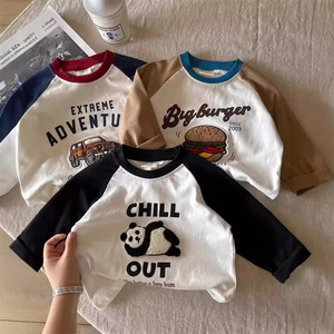 T-shirt à manches longues pour enfants, en pur coton, avec appliques d'animaux de dessin animé, pour garçons, vêtements de printemps et d'automne, chemise de base multicolore, 80cm-160cm - Product Image 1