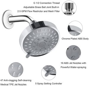 Cabezal de <span class=keywords><strong>ducha</strong></span> fijo de alta presión Lluvia <span class=keywords><strong>Ducha</strong></span> de lujo de 5 ajustes para bajo flujo de agua - Product Image 3