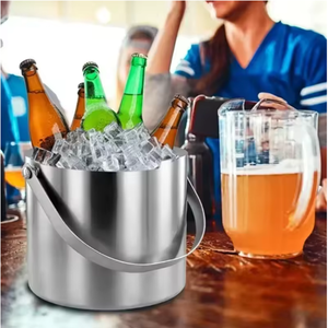 Bar KTV taşınabilir çift katmanlı paslanmaz çelik buz küpü konteyner bira içmek şarap şişesi soğutucu yalıtımlı buz kovası kapaklı - Product Image 5
