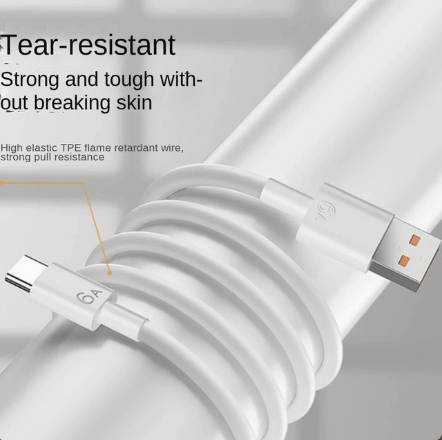 Factory Direct CE FCC Certified TPE 6A 66W Super Fast Charging USB Type-C Data Cable for Mobile Phones