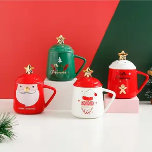 Campioni gratuiti all'ingrosso nuovo prodotto personalizzato ceramica caffè sublimazione tazza di natale set regalo personalizzabile con coperchio