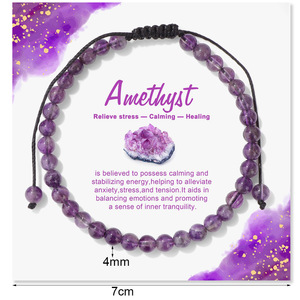 Wholesale Healing Crystal Woven Bracelet 4mm Round Natural Stone Adjustable Cord with Paper Info Card Customizable - Product Image 3