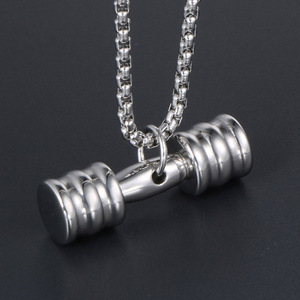 European American Style Fitness Dumbbell Necklace <b>Titanium</b> Steel Pendant Unisex Casual Jewelry SP612 - Product Image 2