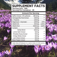 Gouttes liquides de safran de liposome de haute qualité avec supplément d'extrait de racine d'ashwagandha de vitamine B12 pour favoriser l'énergie et la concentration