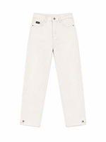 Jean droit pour femme, blanc cassé, minimaliste, avec boutons sur les poignets