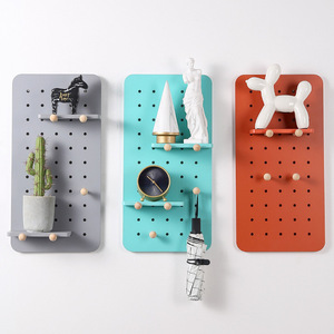 Nordic Style Solid Wood <strong>Wall</strong> <strong>Mounted</strong> <strong>Shelf</strong> with Wooden Hole Board for Living Room Kitchen Bathroom Storage Organization - Product Image 4